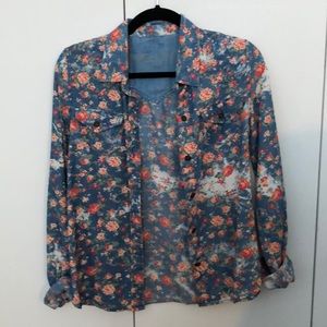 Bullhead Black (PACSUN) Floral Chambray Button Up